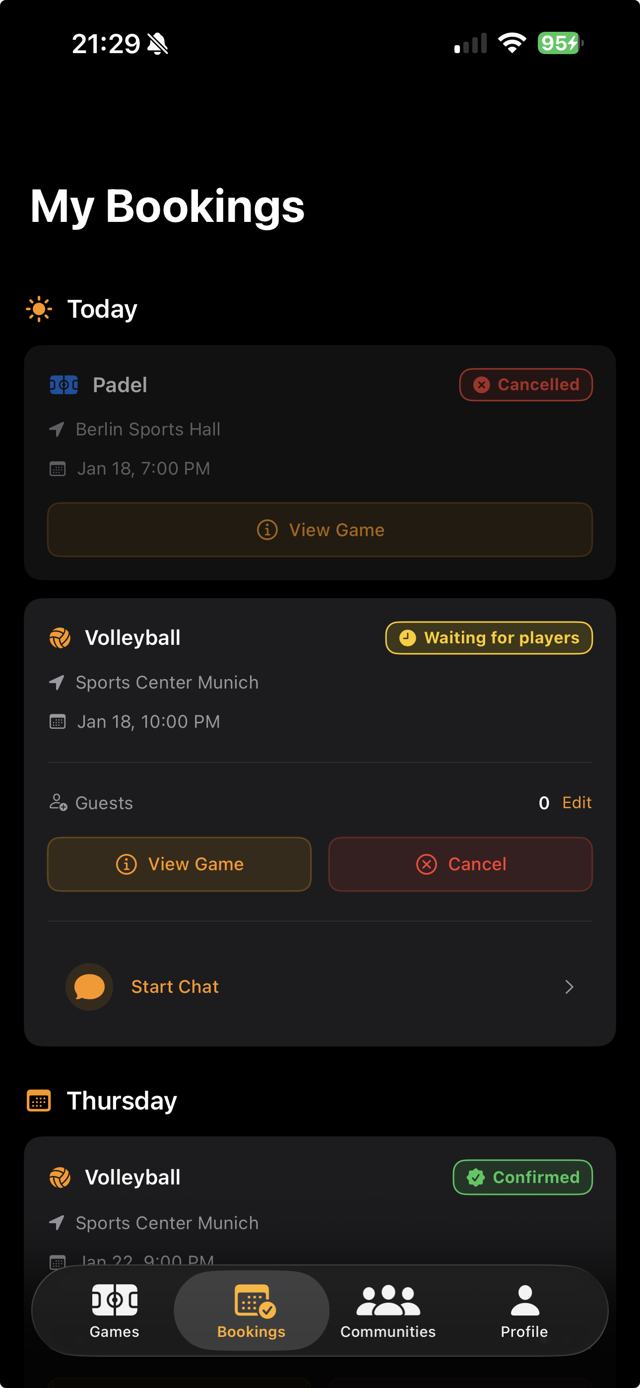 1Club App - My Bookings